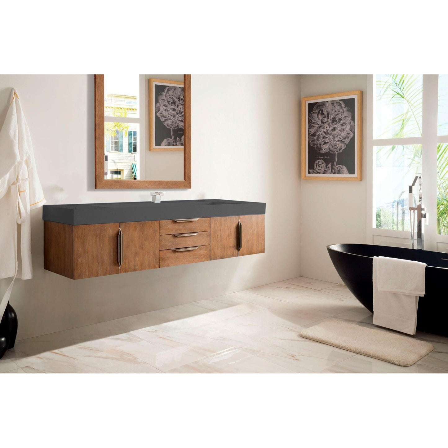 James Martin Vanities Mercer Island 72" Latte Oak Single Vanity With Dusk Grey Glossy Composite Top