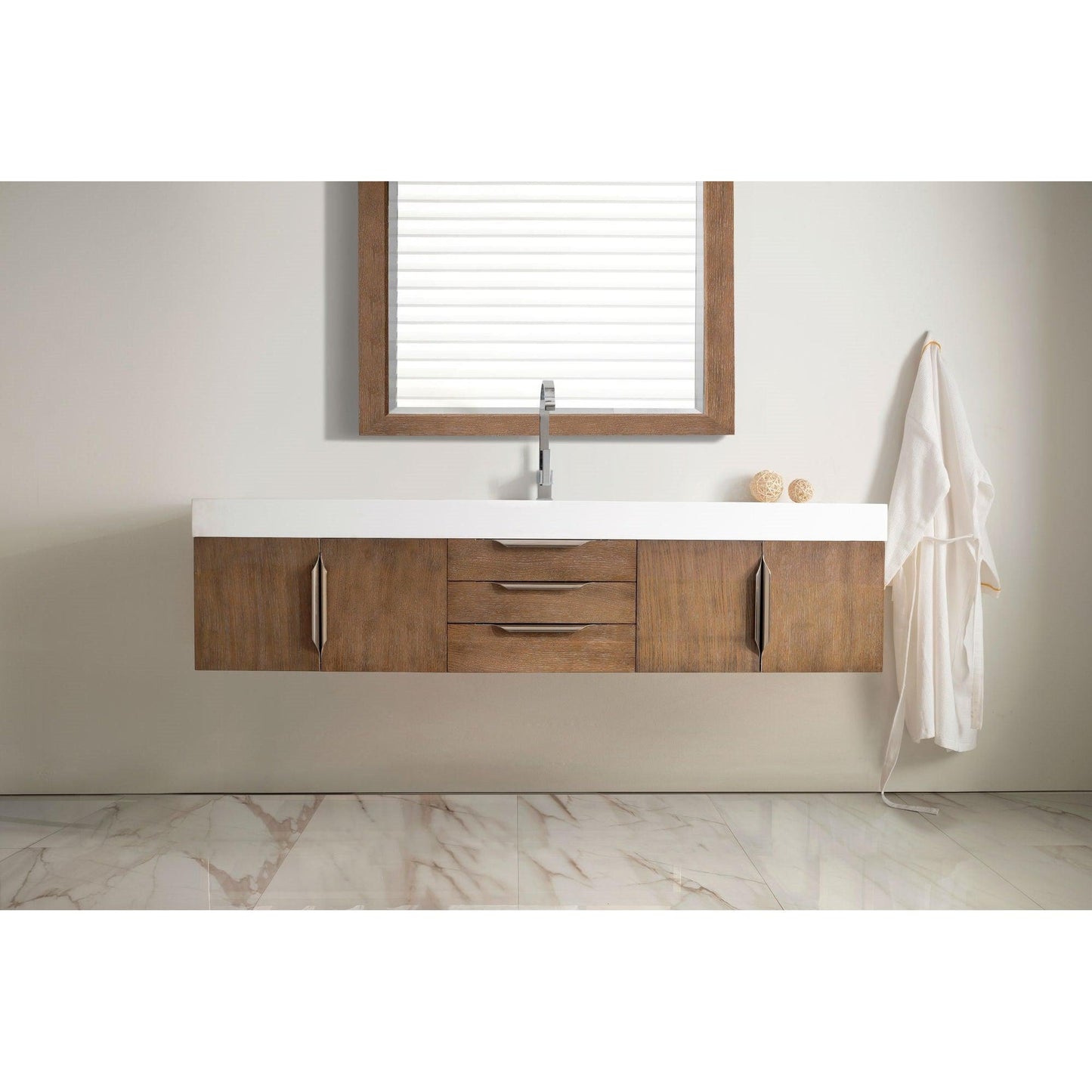 James Martin Vanities Mercer Island 72" Latte Oak Single Vanity With Glossy White Composite Top