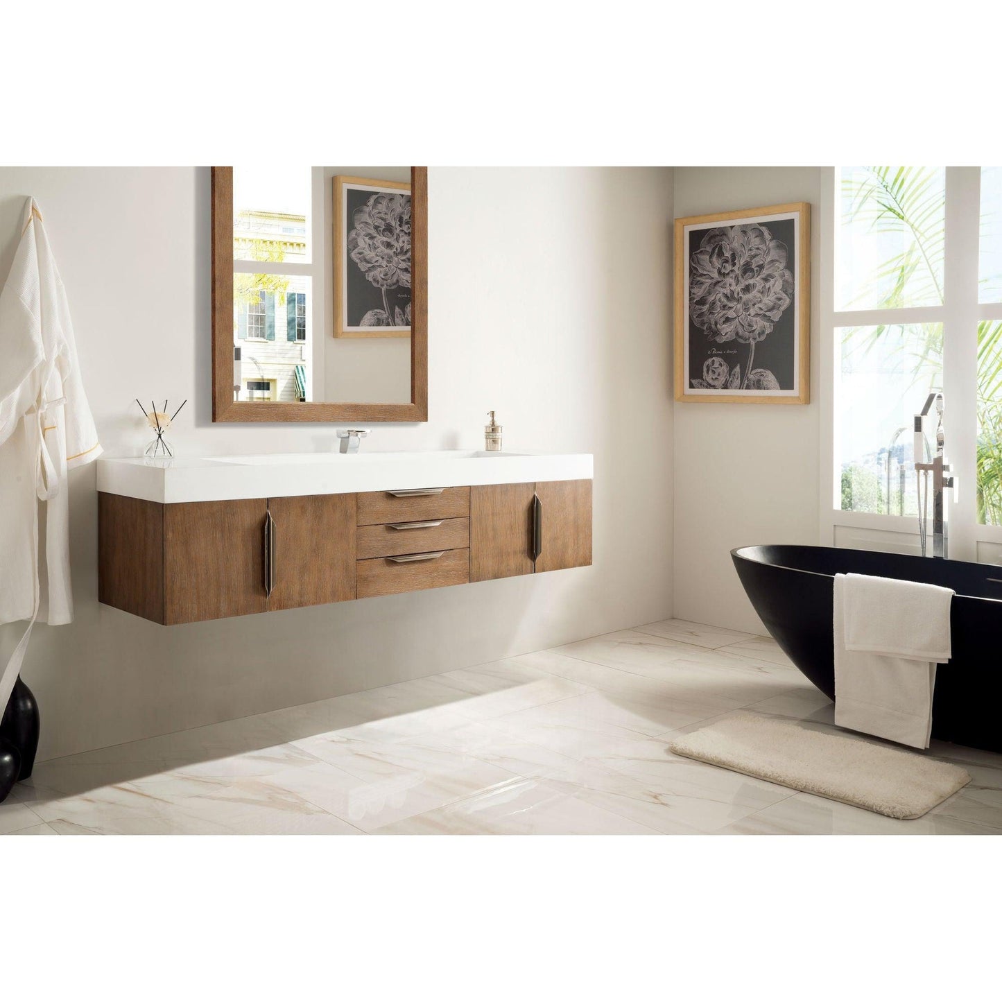 James Martin Vanities Mercer Island 72" Latte Oak Single Vanity With Glossy White Composite Top