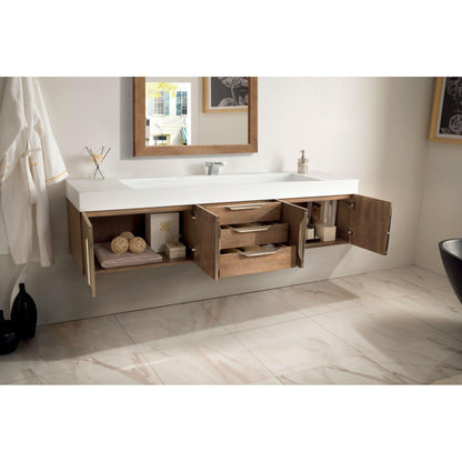 James Martin Vanities Mercer Island 72" Latte Oak Single Vanity With Glossy White Composite Top