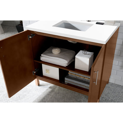 James Martin Vanities Metropolitan 36" American Walnut Single Vanity With 3cm White Zeus Quartz Top