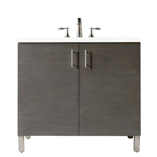 James Martin Vanities Metropolitan 36" Silver Oak Single Vanity With 3cm White Zeus Quartz Top