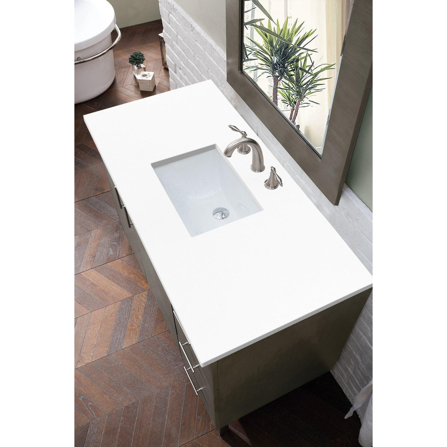 James Martin Vanities Metropolitan 48" Silver Oak Single Vanity With 3cm White Zeus Quartz Top