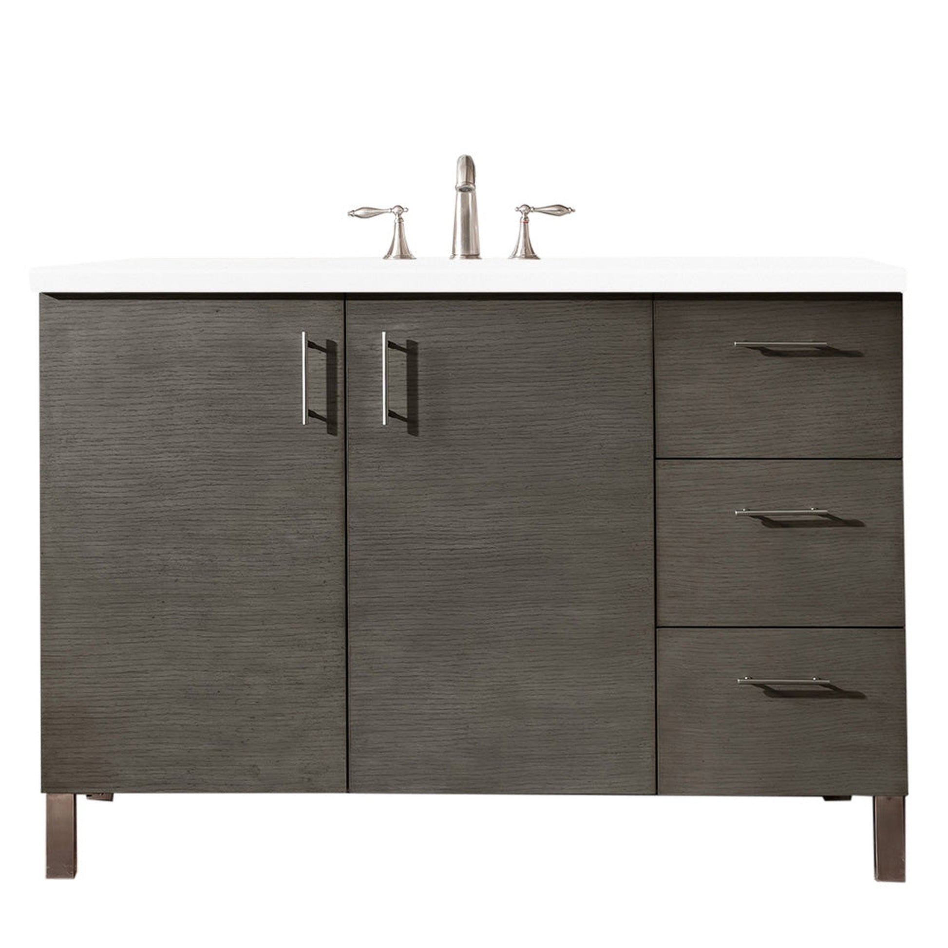 James Martin Vanities Metropolitan 48" Silver Oak Single Vanity With 3cm White Zeus Quartz Top