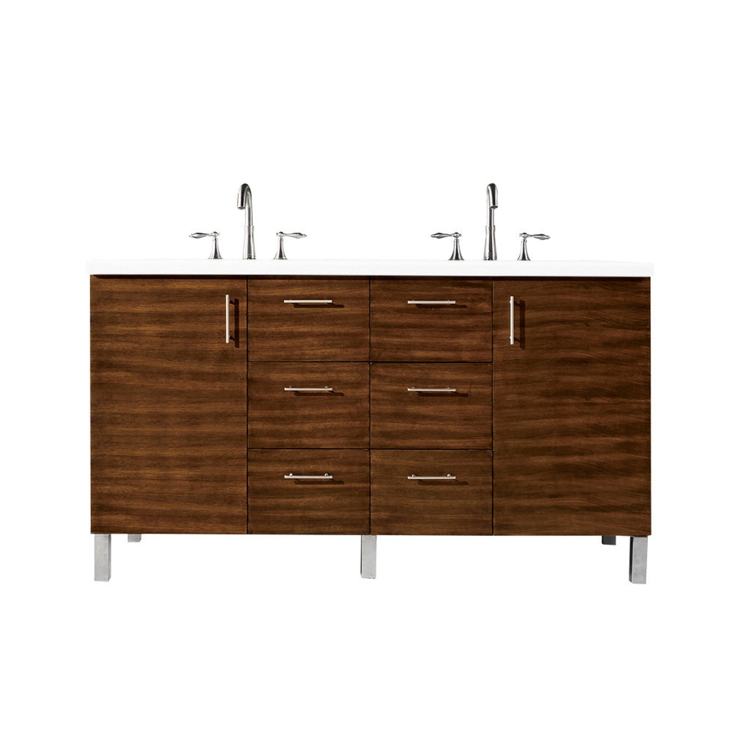 James Martin Vanities Metropolitan 60" American Walnut Double Vanity With 3cm White Zeus Quartz Top