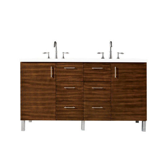 James Martin Vanities Metropolitan 60" American Walnut Double Vanity With 3cm White Zeus Quartz Top