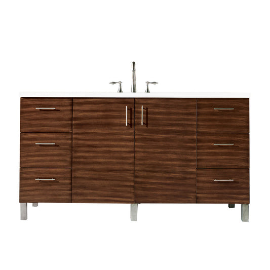 James Martin Vanities Metropolitan 60" American Walnut Single Vanity With 3cm White Zeus Quartz Top