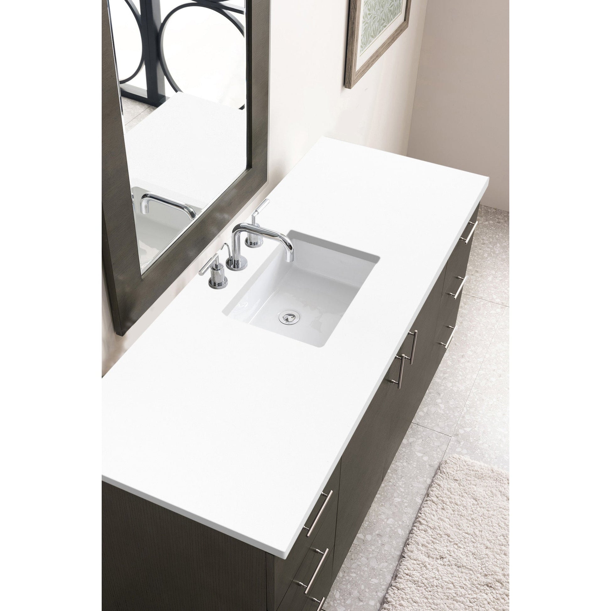 James Martin Vanities Metropolitan 60" Silver Oak Single Vanity With 3cm White Zeus Quartz Top