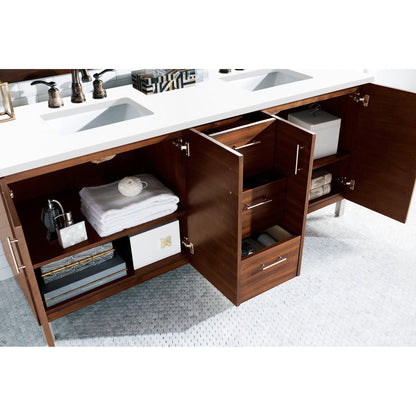 James Martin Vanities Metropolitan 72" American Walnut Double Vanity With 3cm White Zeus Quartz Top