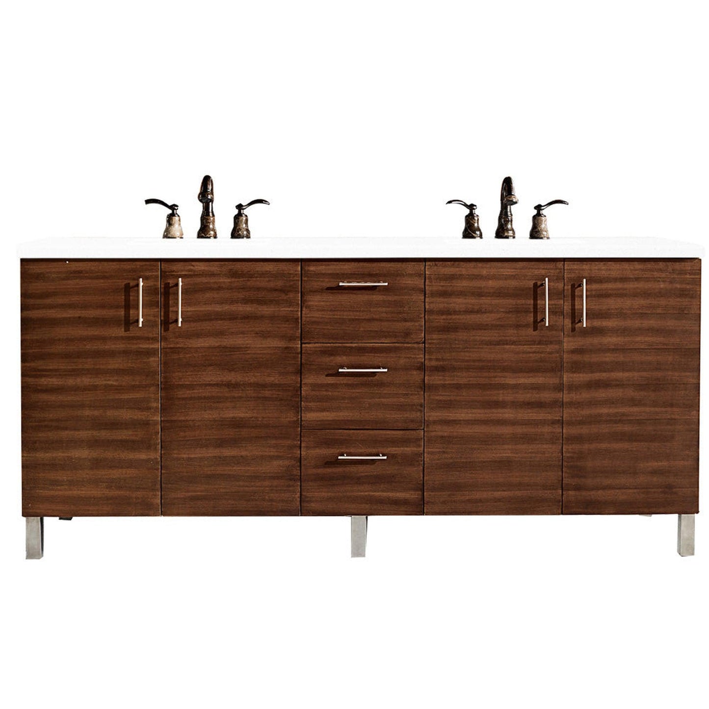 James Martin Vanities Metropolitan 72" American Walnut Double Vanity With 3cm White Zeus Quartz Top