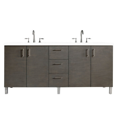 James Martin Vanities Metropolitan 72" Silver Oak Double Vanity With 3cm White Zeus Quartz Top