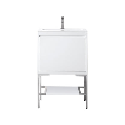 James Martin Vanities Milan 23.6" Glossy White, Brushed Nickel Single Vanity Cabinet With Glossy White Composite Top