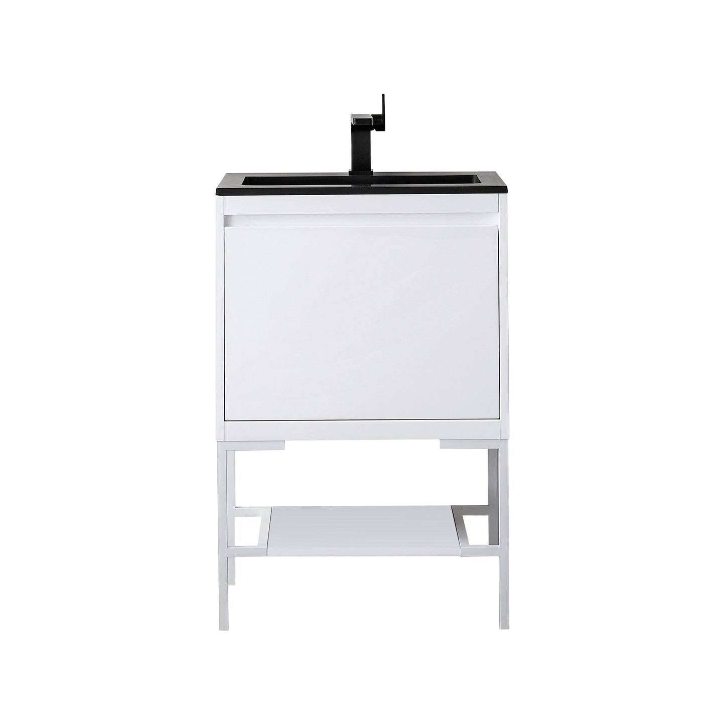 James Martin Vanities Milan 23.6" Glossy White, Glossy White Single Vanity Cabinet With Charcoal Black Composite Top
