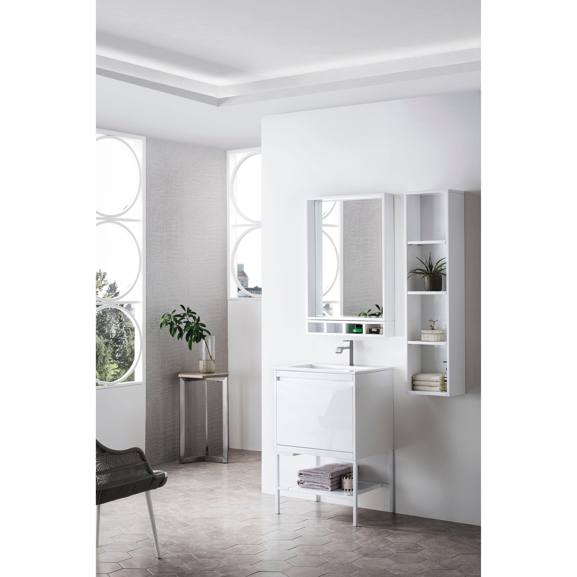 James Martin Vanities Milan 23.6" Glossy White, Glossy White Single Vanity Cabinet With Glossy White Composite Top