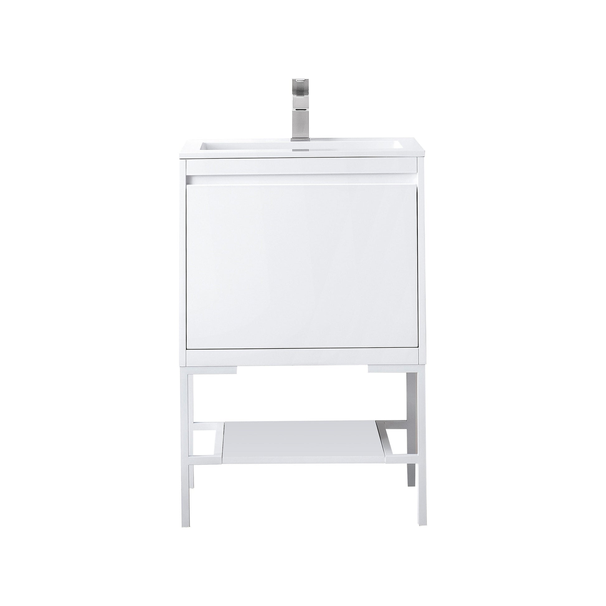 James Martin Vanities Milan 23.6" Glossy White, Glossy White Single Vanity Cabinet With Glossy White Composite Top