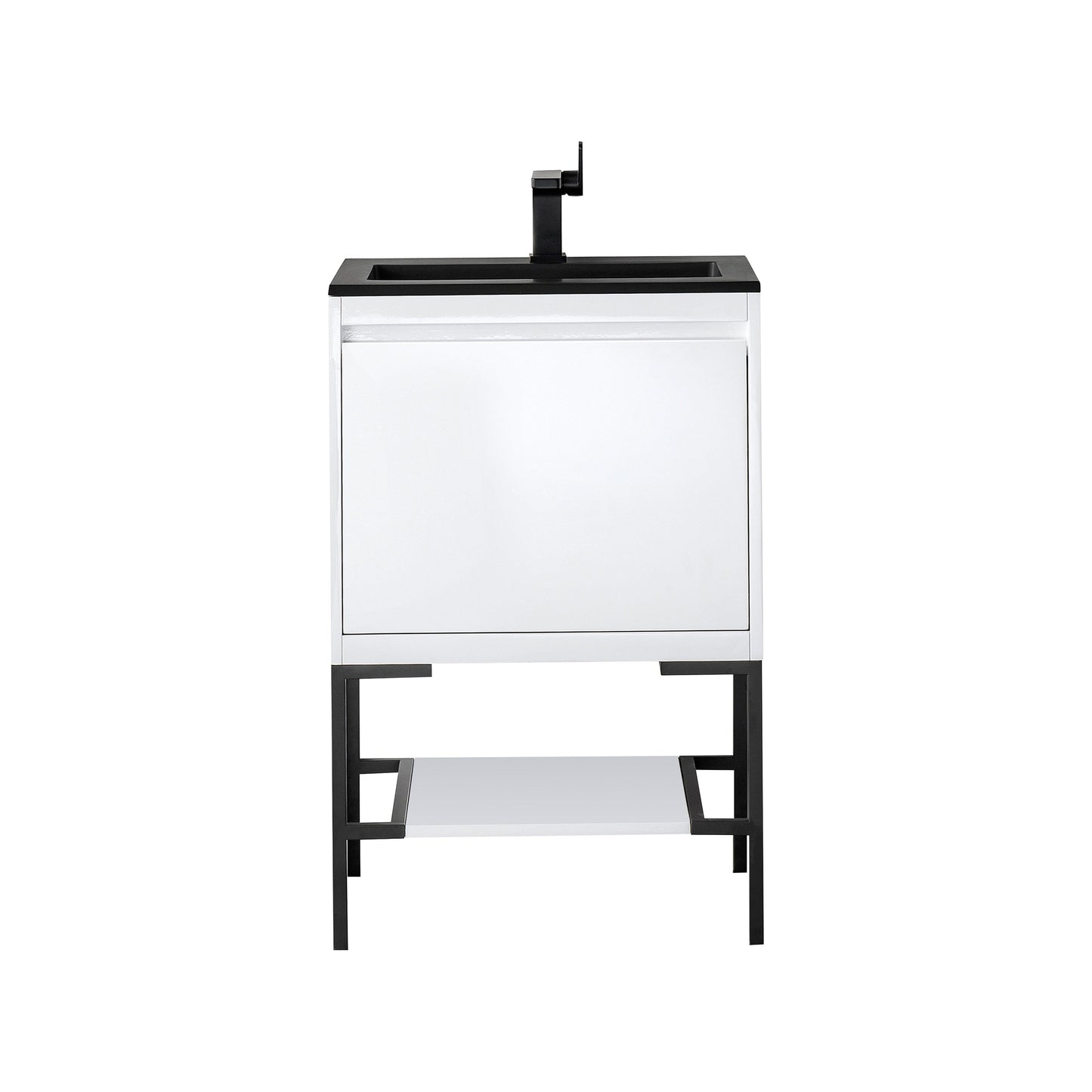 James Martin Vanities Milan 23.6" Glossy White, Matte Black Single Vanity Cabinet With Charcoal Black Composite Top