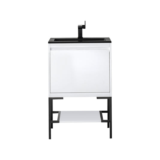 James Martin Vanities Milan 23.6" Glossy White, Matte Black Single Vanity Cabinet With Charcoal Black Composite Top