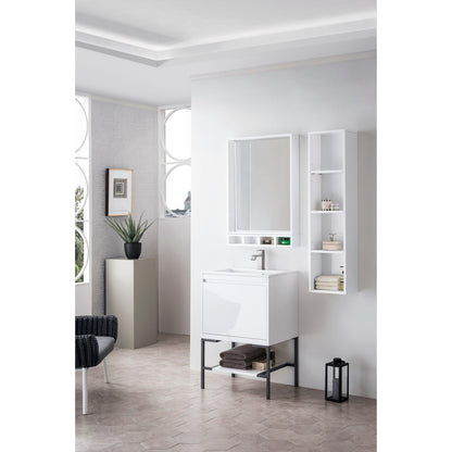 James Martin Vanities Milan 23.6" Glossy White, Matte Black Single Vanity Cabinet With Glossy White Composite Top