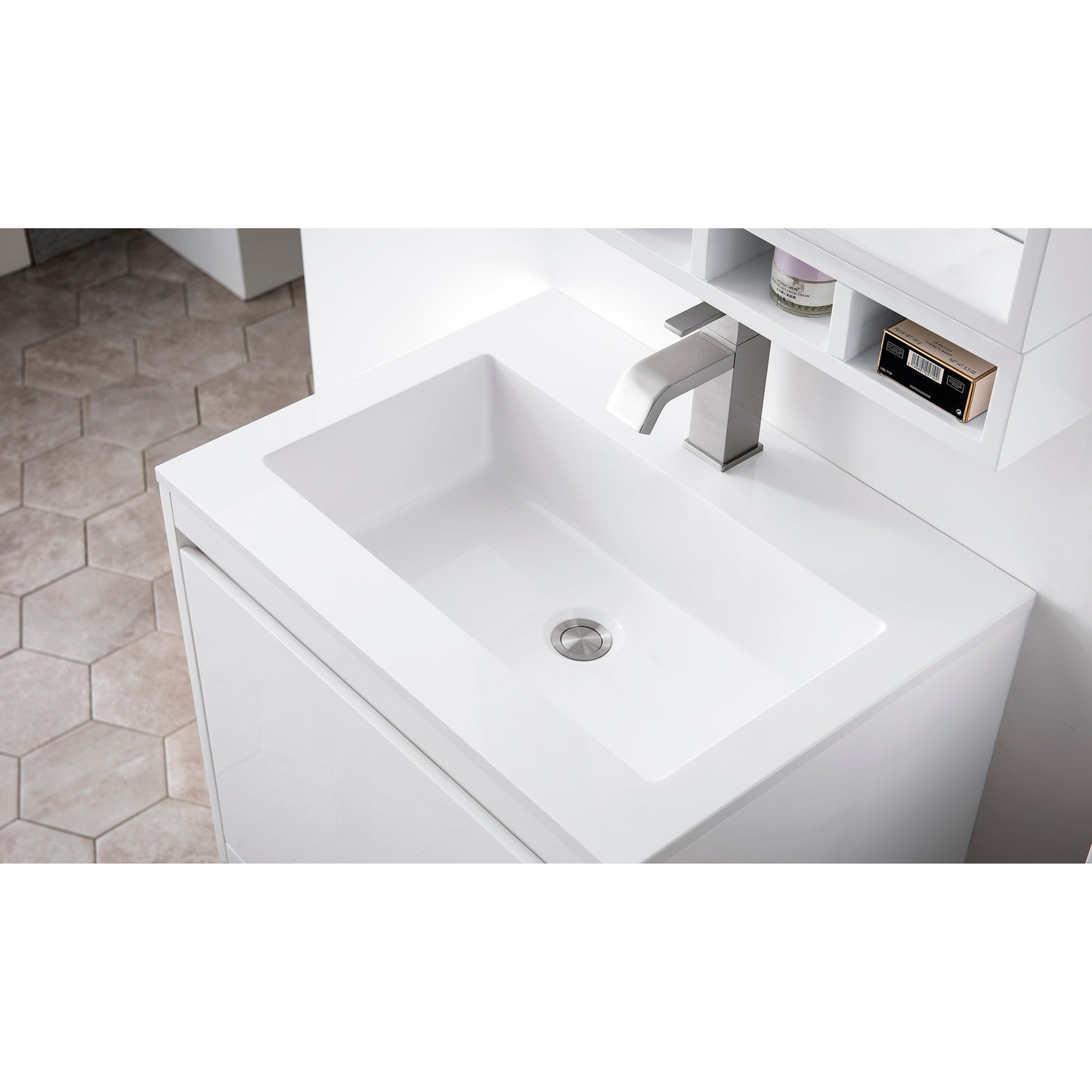 James Martin Vanities Milan 23.6" Glossy White, Matte Black Single Vanity Cabinet With Glossy White Composite Top