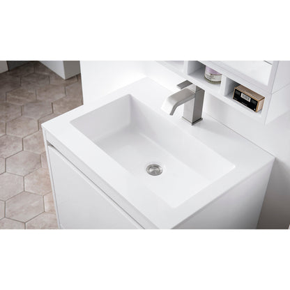 James Martin Vanities Milan 23.6" Glossy White, Matte Black Single Vanity Cabinet With Glossy White Composite Top