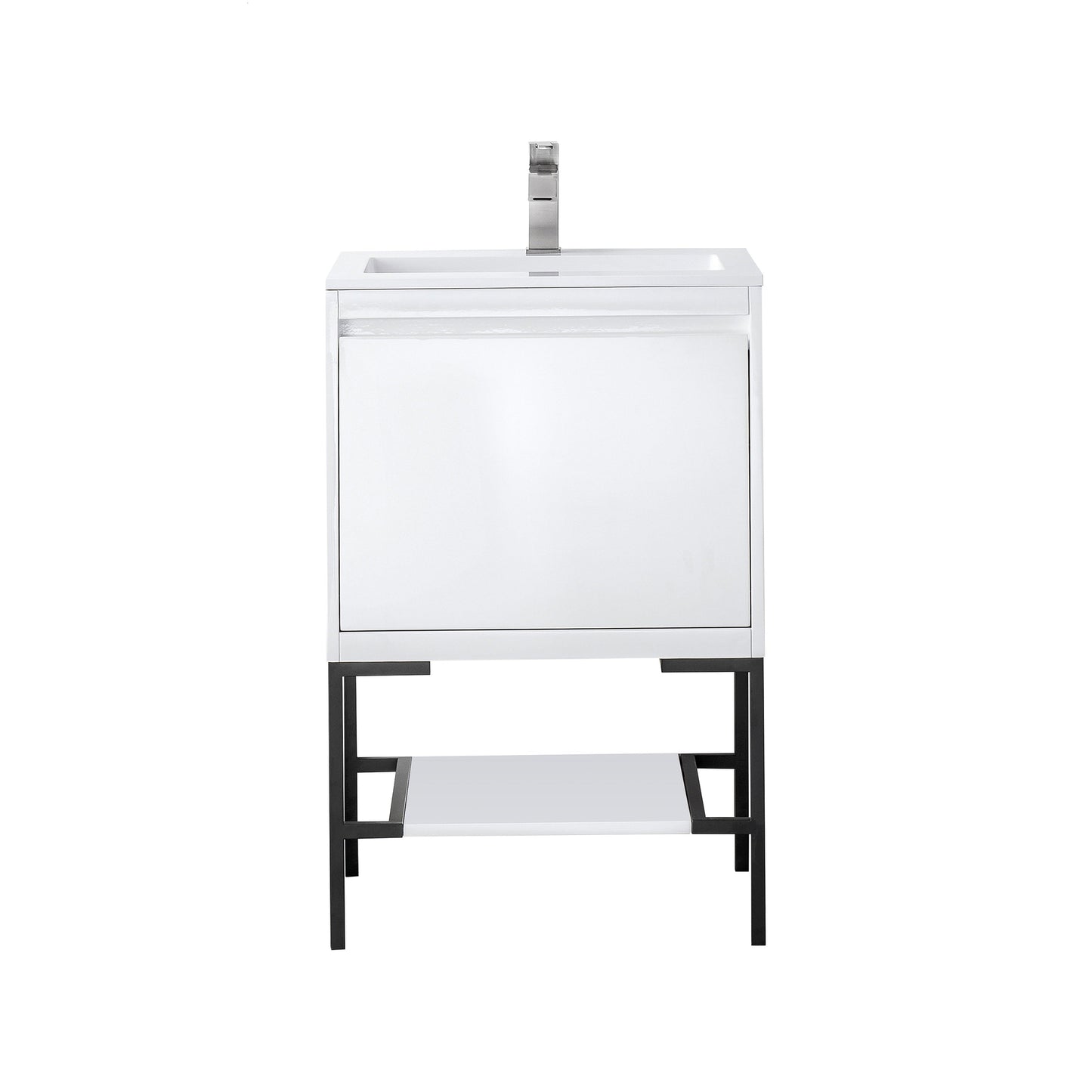 James Martin Vanities Milan 23.6" Glossy White, Matte Black Single Vanity Cabinet With Glossy White Composite Top