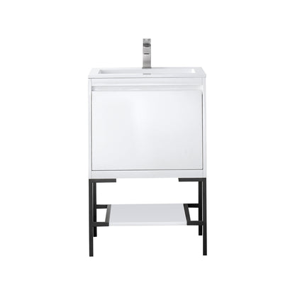 James Martin Vanities Milan 23.6" Glossy White, Matte Black Single Vanity Cabinet With Glossy White Composite Top