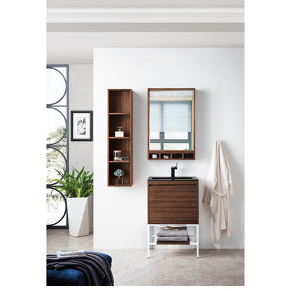 James Martin Vanities Milan 23.6" Mid Century Walnut, Glossy White Single Vanity Cabinet With Charcoal Black Composite Top