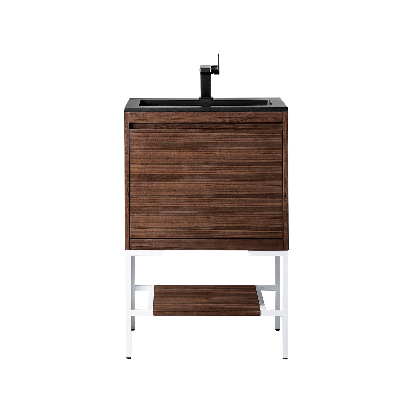 James Martin Vanities Milan 23.6" Mid Century Walnut, Glossy White Single Vanity Cabinet With Charcoal Black Composite Top