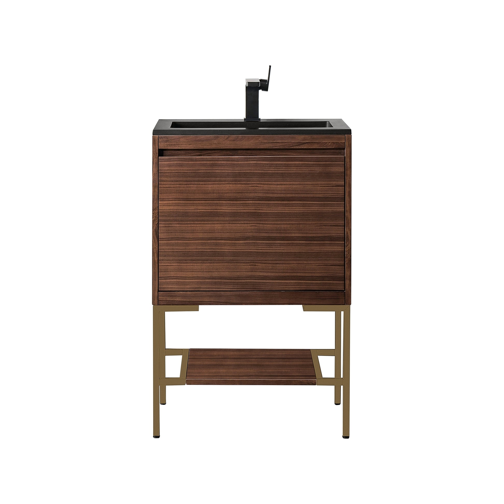 James Martin Vanities Milan 23.6" Mid Century Walnut, Radiant Gold Single Vanity Cabinet With Charcoal Black Composite Top