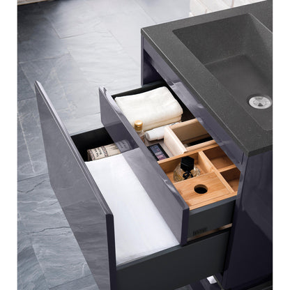 James Martin Vanities Milan 23.6" Modern Grey Glossy, Brushed Nickel Single Vanity Cabinet With Charcoal Black Composite Top