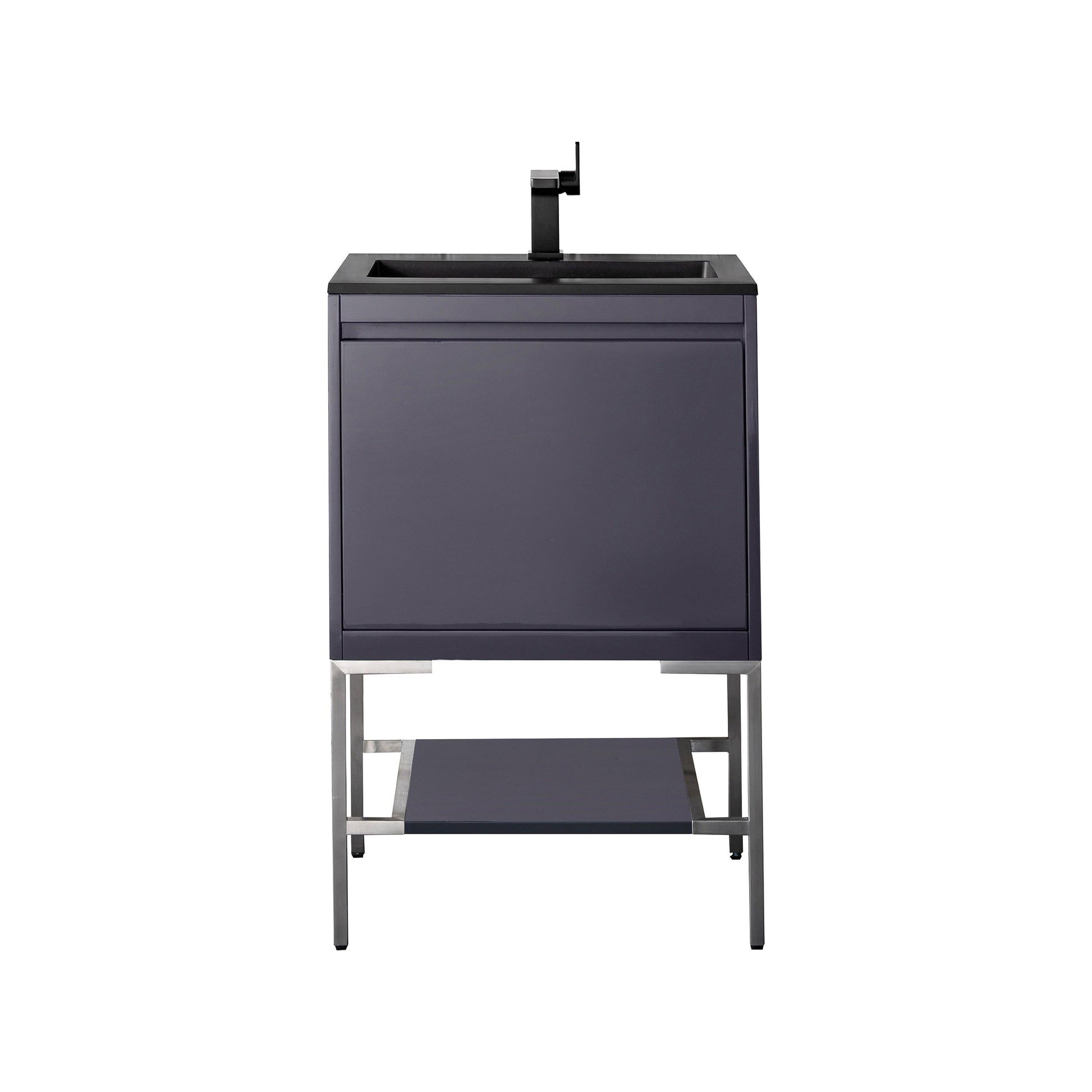 James Martin Vanities Milan 23.6" Modern Grey Glossy, Brushed Nickel Single Vanity Cabinet With Charcoal Black Composite Top