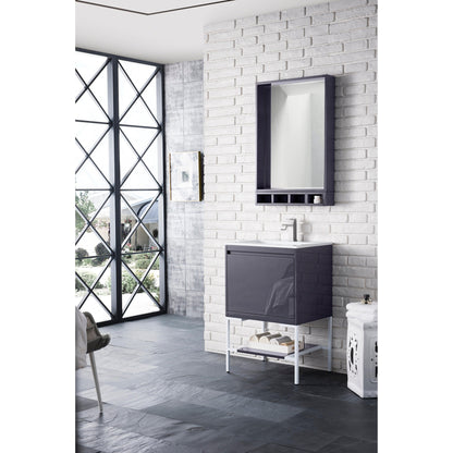James Martin Vanities Milan 23.6" Modern Grey Glossy, Glossy White Single Vanity Cabinet With Glossy White Composite Top