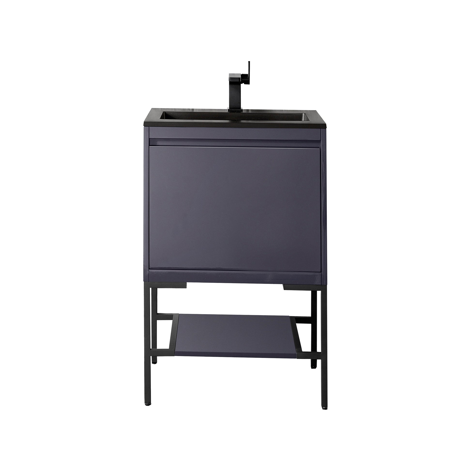 James Martin Vanities Milan 23.6" Modern Grey Glossy, Matte Black Single Vanity Cabinet With Charcoal Black Composite Top