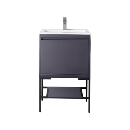 James Martin Vanities Milan 23.6" Modern Grey Glossy, Matte Black Single Vanity Cabinet With Glossy White Composite Top