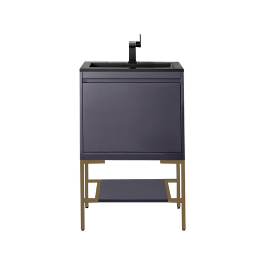 James Martin Vanities Milan 23.6" Modern Grey Glossy, Radiant Gold Single Vanity Cabinet With Charcoal Black Composite Top