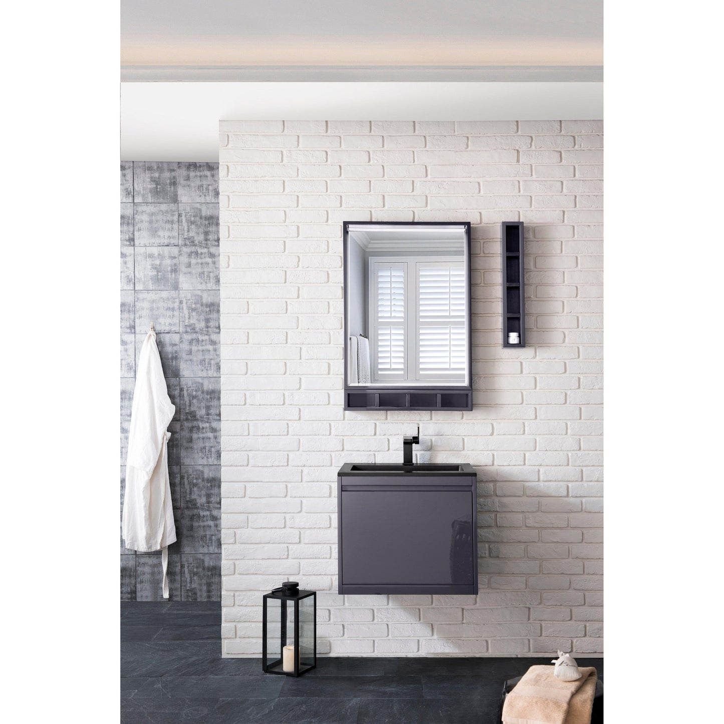 James Martin Vanities Milan 23.6" Modern Grey Glossy Single Vanity Cabinet With Charcoal Black Composite Top