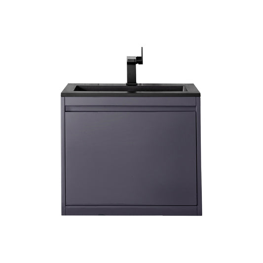 James Martin Vanities Milan 23.6" Modern Grey Glossy Single Vanity Cabinet With Charcoal Black Composite Top
