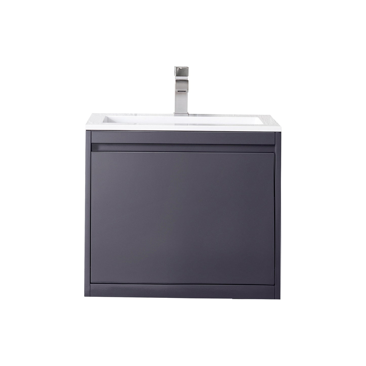 James Martin Vanities Milan 23.6" Modern Grey Glossy Single Vanity Cabinet With Glossy White Composite Top