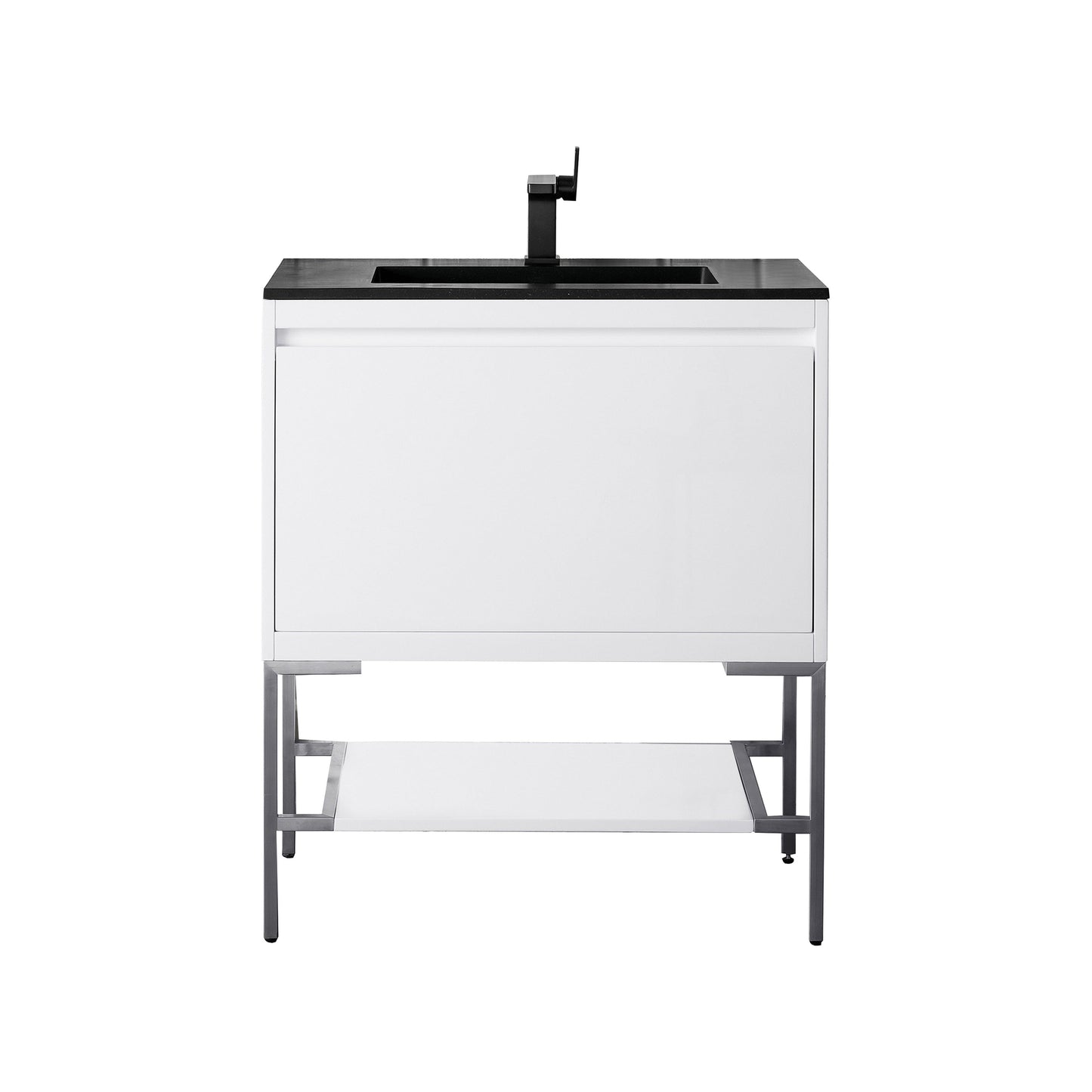 James Martin Vanities Milan 31.5" Glossy White, Brushed Nickel Single Vanity Cabinet With Charcoal Black Composite Top