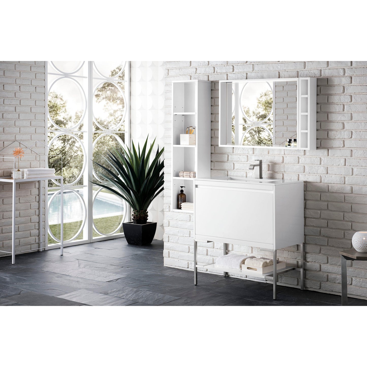 James Martin Vanities Milan 31.5" Glossy White, Brushed Nickel Single Vanity Cabinet With Glossy White Composite Top