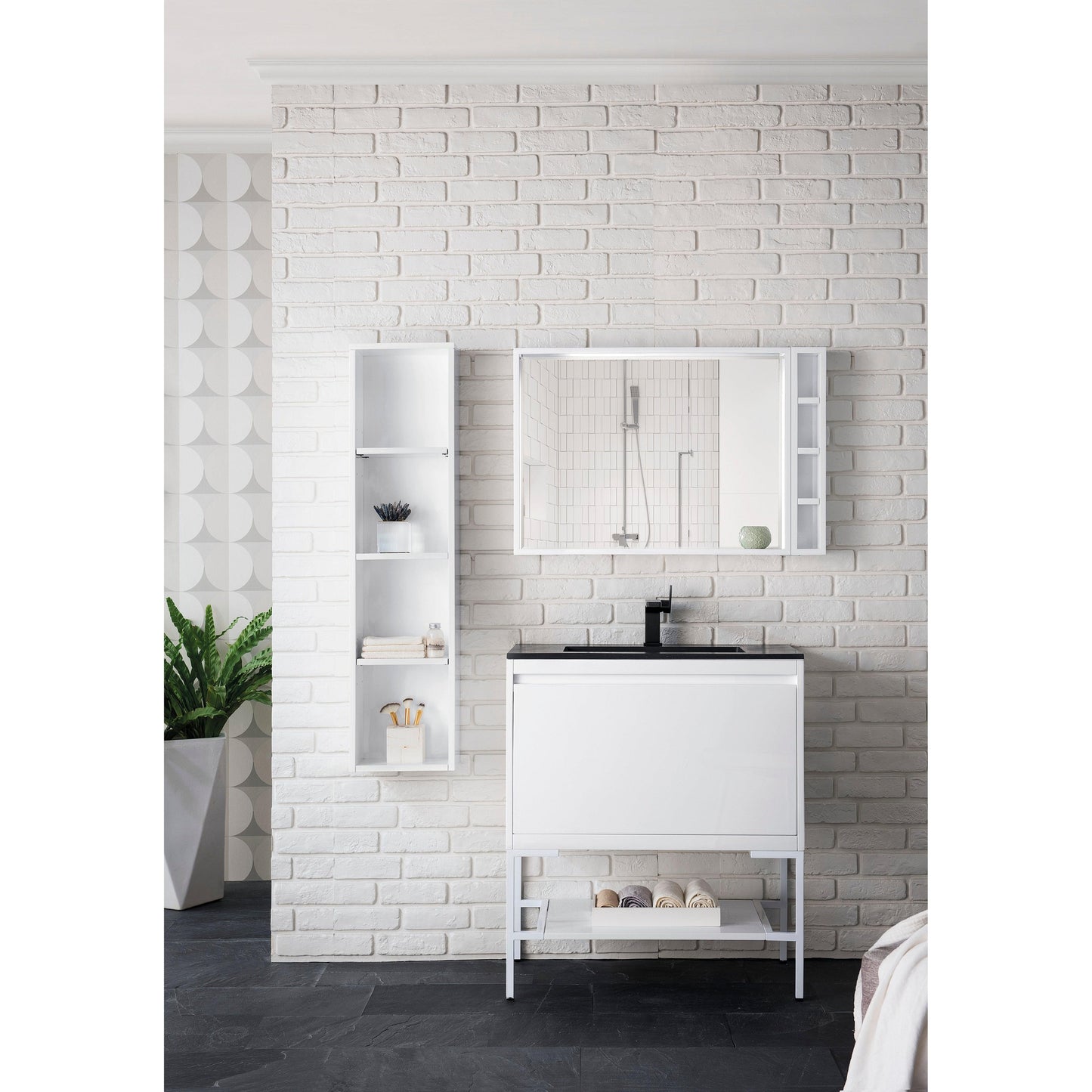 James Martin Vanities Milan 31.5" Glossy White, Glossy White Metal Base Single Vanity Cabinet