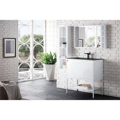 James Martin Vanities Milan 31.5" Glossy White, Glossy White Metal Base Single Vanity Cabinet