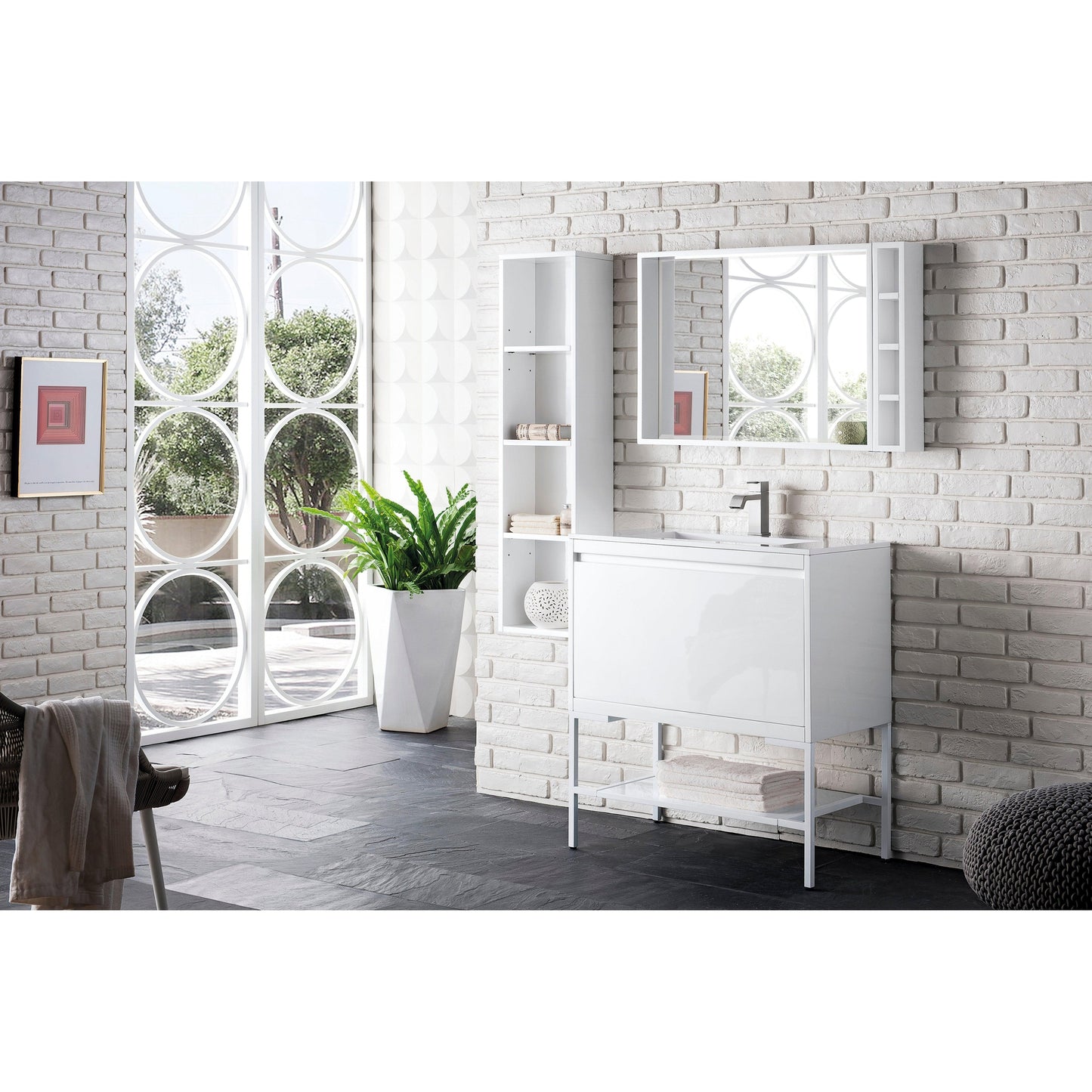 James Martin Vanities Milan 31.5" Glossy White, Glossy White Single Vanity Cabinet With Charcoal Black Composite Top