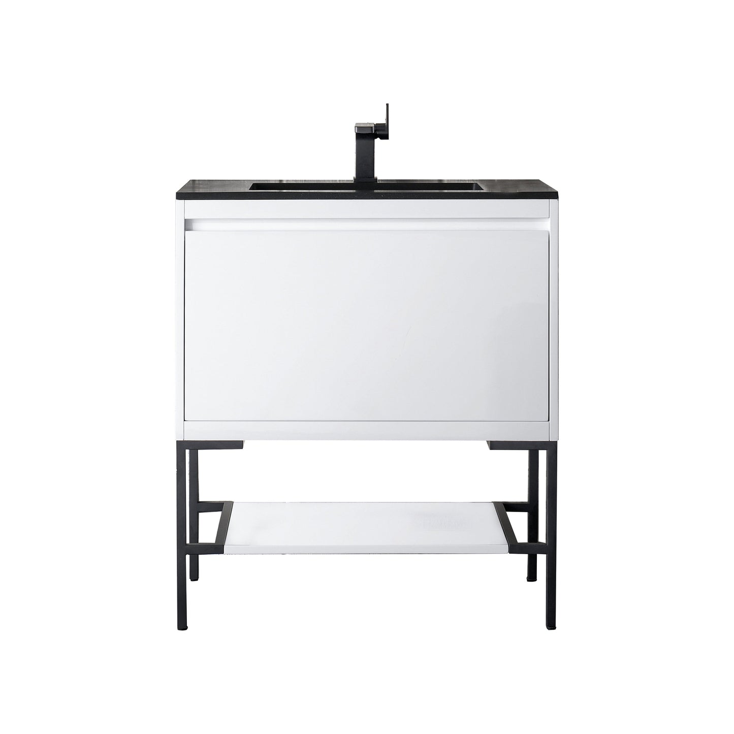 James Martin Vanities Milan 31.5" Glossy White, Matte Black Metal Base Single Vanity Cabinet