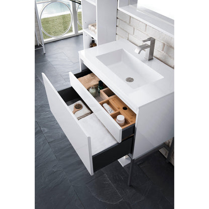 James Martin Vanities Milan 31.5" Glossy White, Matte Black Single Vanity Cabinet With Charcoal Black Composite Top