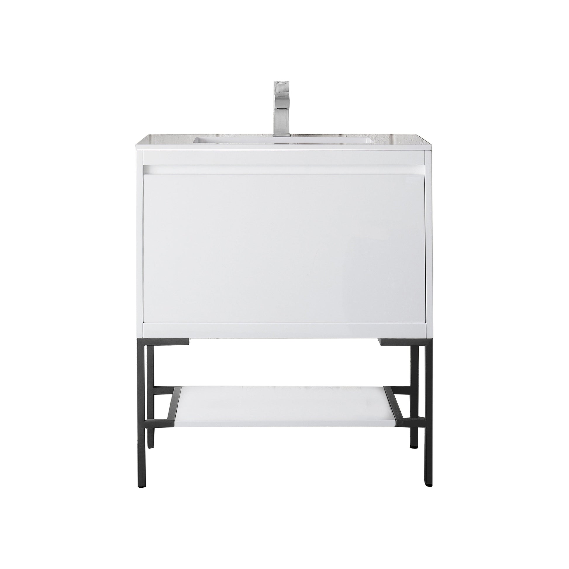 James Martin Vanities Milan 31.5" Glossy White, Matte Black Single Vanity Cabinet With Charcoal Black Composite Top