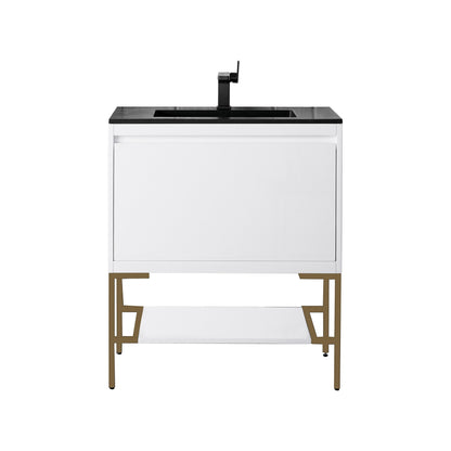 James Martin Vanities Milan 31.5" Glossy White, Matte Black Single Vanity Cabinet With Glossy White Composite Top