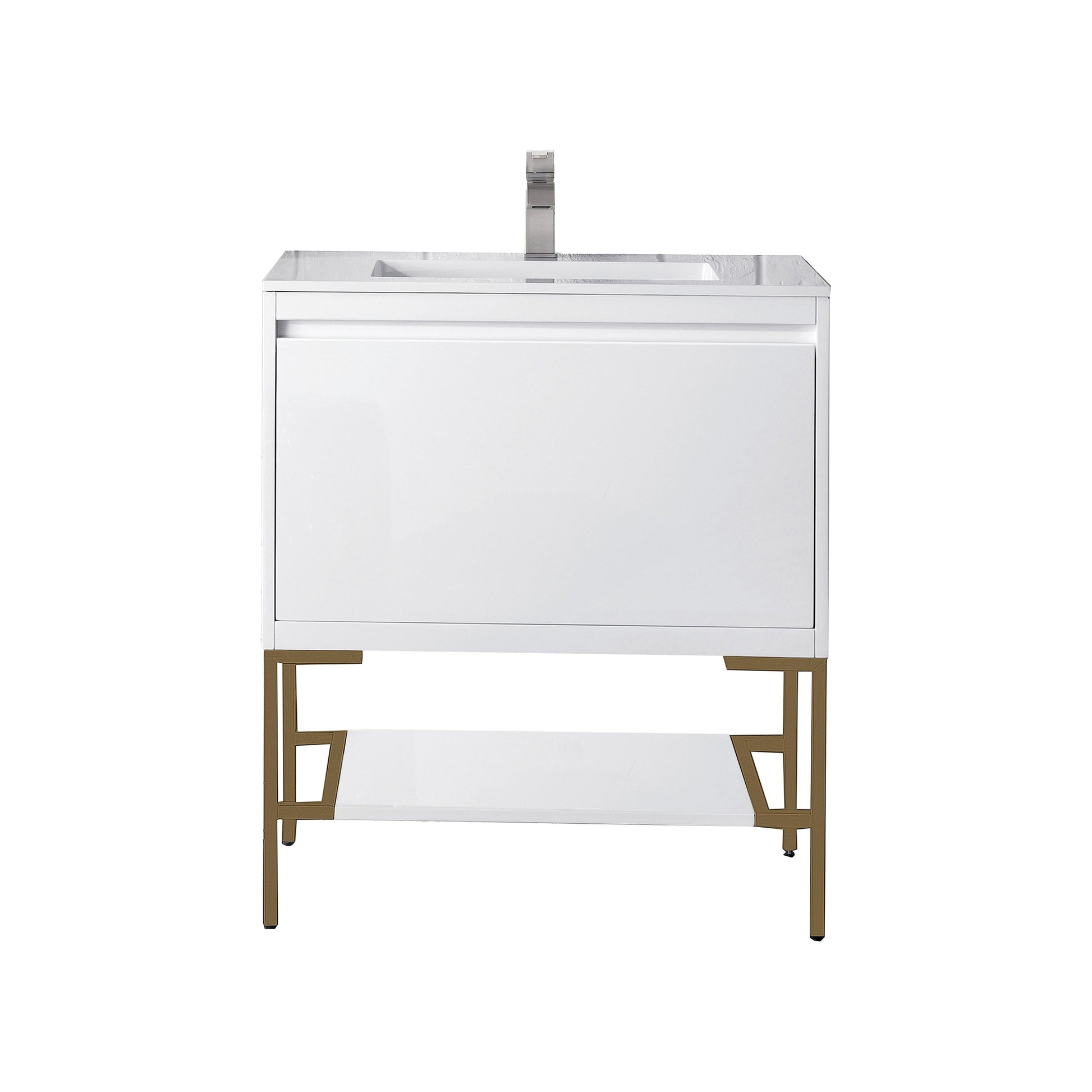 James Martin Vanities Milan 31.5" Glossy White, Radiant Gold Single Vanity Cabinet With Charcoal Black Composite Top