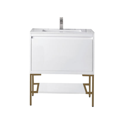 James Martin Vanities Milan 31.5" Glossy White, Radiant Gold Single Vanity Cabinet With Charcoal Black Composite Top