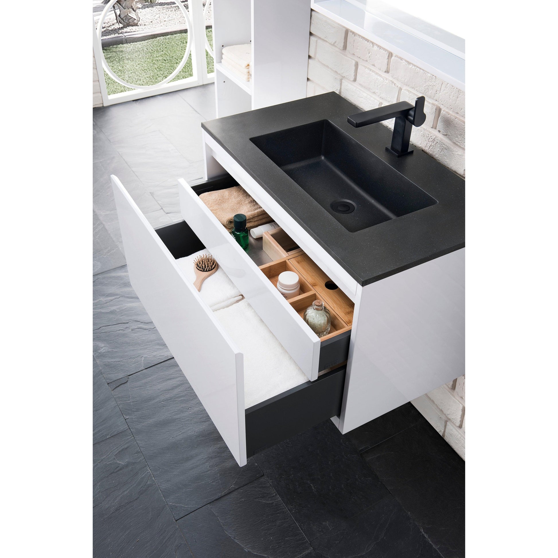 James Martin Vanities Milan 31.5" Glossy White Single Vanity Cabinet With Charcoal Black Composite Top